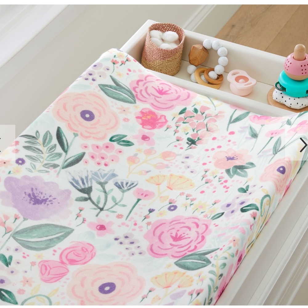 2 Pottery Barn Kids Set of 2 Floral Changing Pad Cover - Pink and Purple - Picture 2 of 7